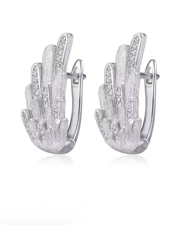 Jewelry - 925 Sterling Silver Angel Wings Earrings Crystal Statement Clip Post